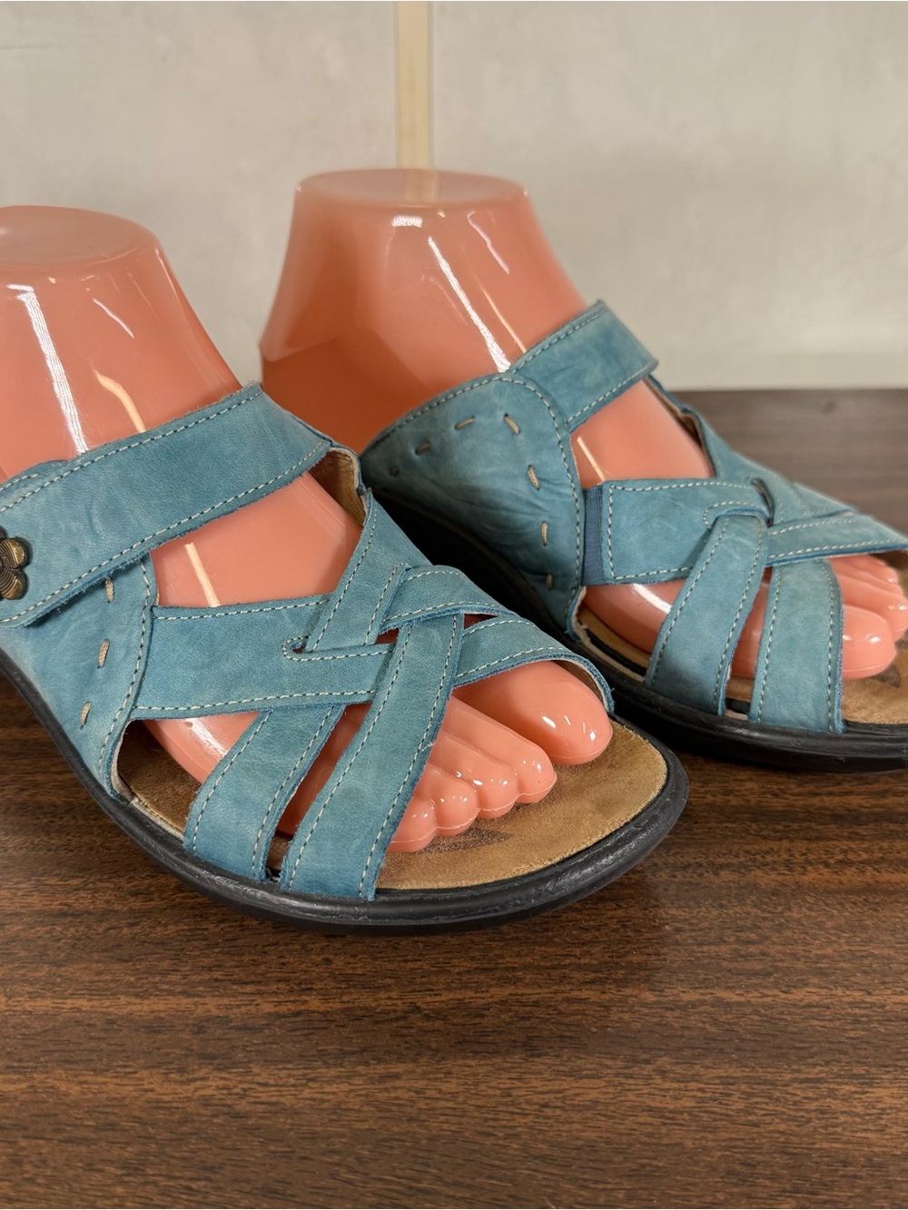 Romika Sandals Womens EU 38 Blue Leather Hook & Loop Slide Comfort Flower US 7